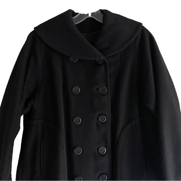 Vintage College Towne 60s Overcoat M Duster Jacket Long Black Wool Double Breast